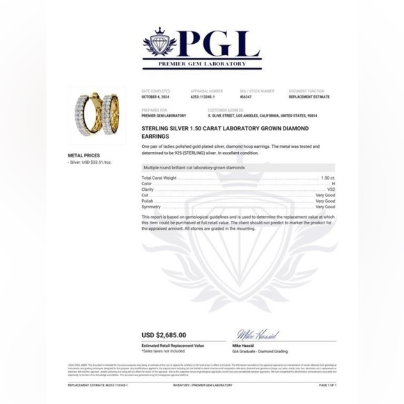 1.5 Carat Diamond Hoop Earrings with Pavé Setting - Picture 4 of 4